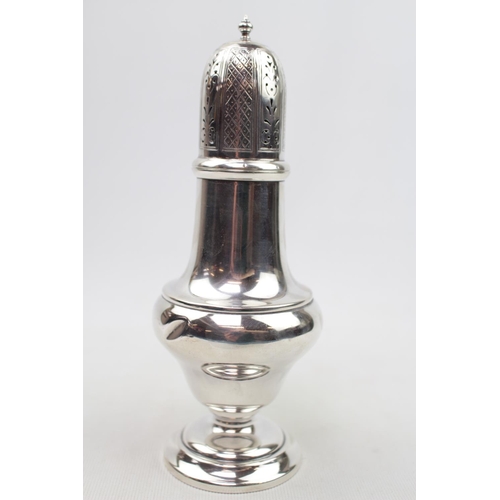 382 - Georgian Style Silver Sugar castor with pierced cover. 18cm in Height. Sheffield 1932 by Pinder Brot... 