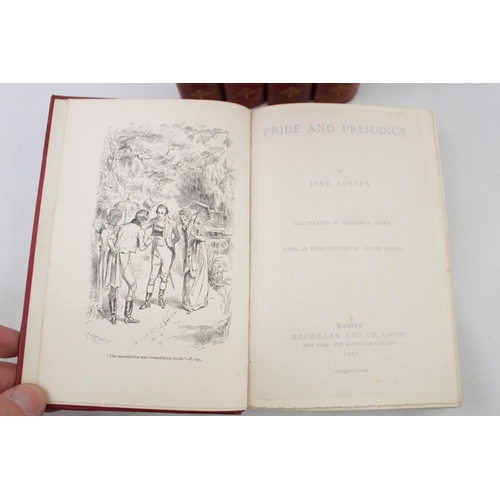 357 - Jane Austen 5-Volumes, Red Leather Half bound Published by Macmillan and Co. Limited, London; New Yo... 