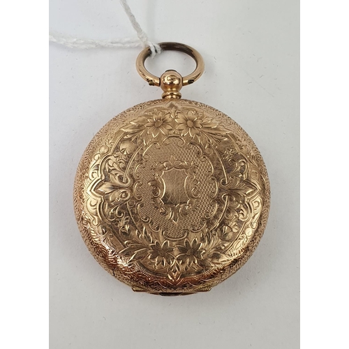 446 - Ladies 14K Continental pocket watch, retailed by Collingwood & Son of Middlesbrough with roman numer... 