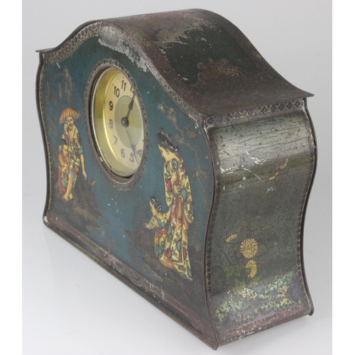 327 - Fryer & Co Victory V Chinoiserie Mantle Clock Tin c1920's. Fryer & Co, Nelson, Lancs,  Victory V, Gu... 