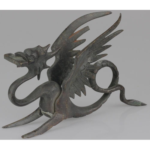 367 - Rare Pair of Bronze Dragon Fire Place Andirons c1880. Measure 20cm by 10cm.