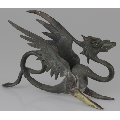 367 - Rare Pair of Bronze Dragon Fire Place Andirons c1880. Measure 20cm by 10cm.