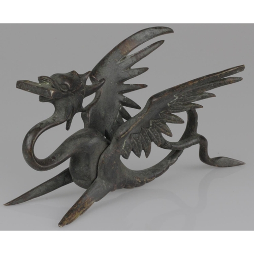 367 - Rare Pair of Bronze Dragon Fire Place Andirons c1880. Measure 20cm by 10cm.