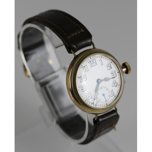 456 - 9ct gold Trench Wristwatch Rare François Borgel Case c1927, the white dial, 28mm diameter, with skel... 