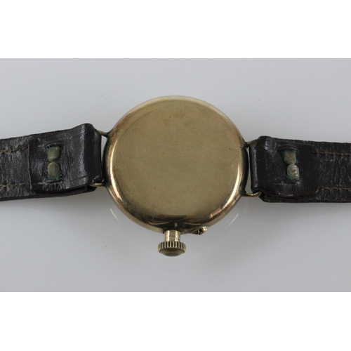 456 - 9ct gold Trench Wristwatch Rare François Borgel Case c1927, the white dial, 28mm diameter, with skel... 