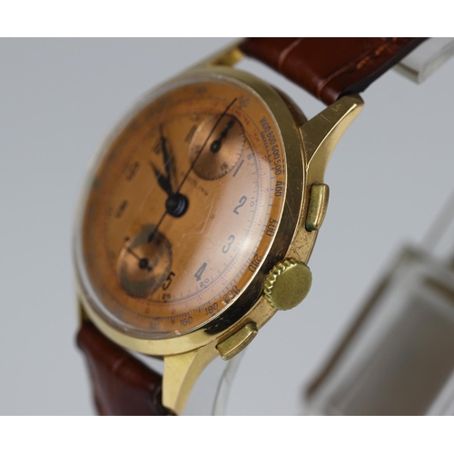 457 - Chronographe Suisse - A gentleman's Swiss 18ct gold 'up and down' circa 1950, the signed copper colo... 