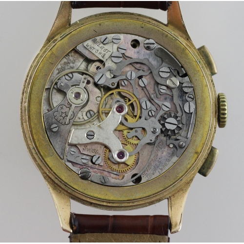 457 - Chronographe Suisse - A gentleman's Swiss 18ct gold 'up and down' circa 1950, the signed copper colo... 