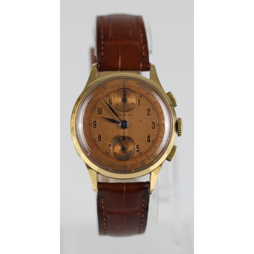 457 - Chronographe Suisse - A gentleman's Swiss 18ct gold 'up and down' circa 1950, the signed copper colo... 