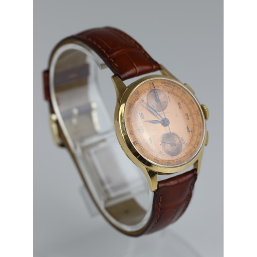 457 - Chronographe Suisse - A gentleman's Swiss 18ct gold 'up and down' circa 1950, the signed copper colo... 