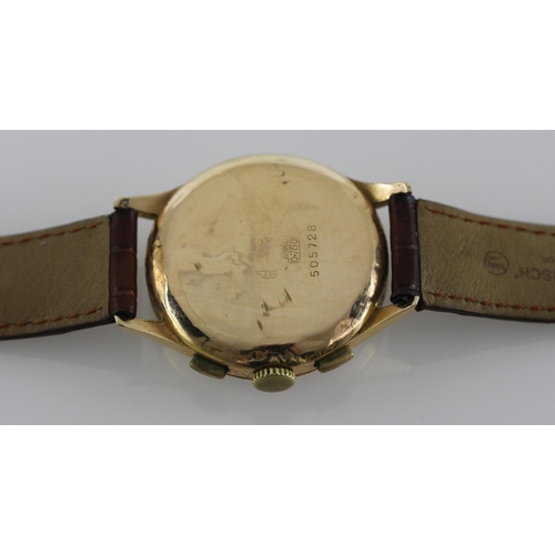 457 - Chronographe Suisse - A gentleman's Swiss 18ct gold 'up and down' circa 1950, the signed copper colo... 