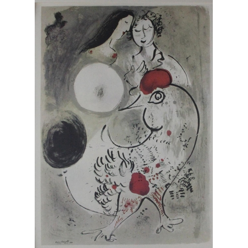 549 - Marc Chagall 1966 Lithograph Nudes Chicken Poster Abstract Art Exhibition Zurich. Original 1966 colo... 