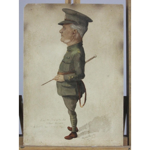 552 - WW1 Watercolour by Alfred Bugby of Sgt Mjr Hanson West Yorks. Portrait painting of Sergeant Major In... 