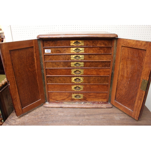 463 - Victorian Walnut cased Cutlery case of 8 Drawers with brass handles within panel carved arched doors... 