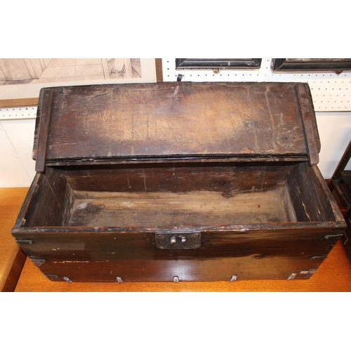 474 - 19thC Chinese Hardwood Silver Case with metal supports and Cast Iron lock hasp. 67cm in Width