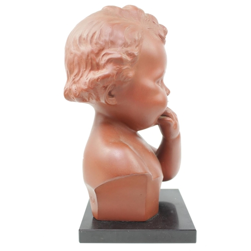 123d - A Terracotta bust of a young child with impressed mark to reverse R. Scali and numbers 161, 31.5cm