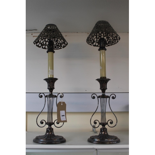 1 - Pair of Gorham Silver Candle shades on Harp design candlesticks