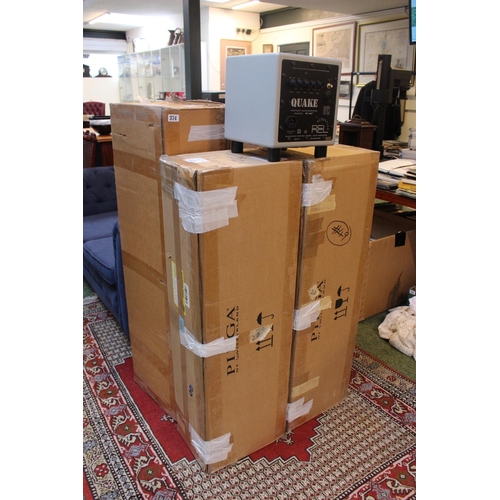 374 - Piega Surround Sound system boxed comprising of 5 speakers, Quake 100 Watt Mosfet Acoustic Sub Bass,... 