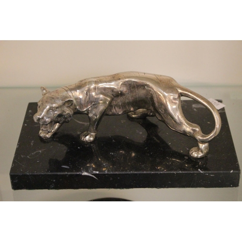 104 - Deco figure of Chrome Tiger mounted on marble base