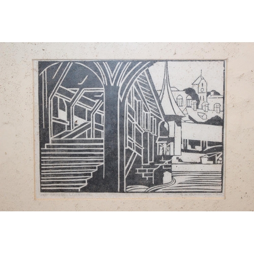 124 - 'Old Bridge Lucerne' Linocut by R H Marlow dated 1930