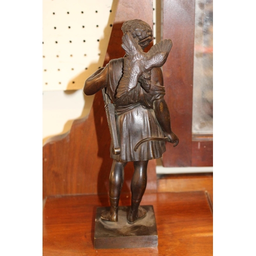 128 - 19thC Bronze classical figure of a man with Game bird, unsigned. 24cm in Height