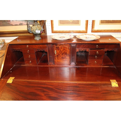 356 - Georgian Mahogany Fall front bureau with fitted interior, 4 drawers with brass drop handles