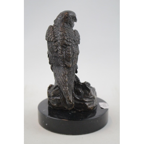 78 - 20thC Bronze figure of a Hawk mounted on marble base. 15cm in Height