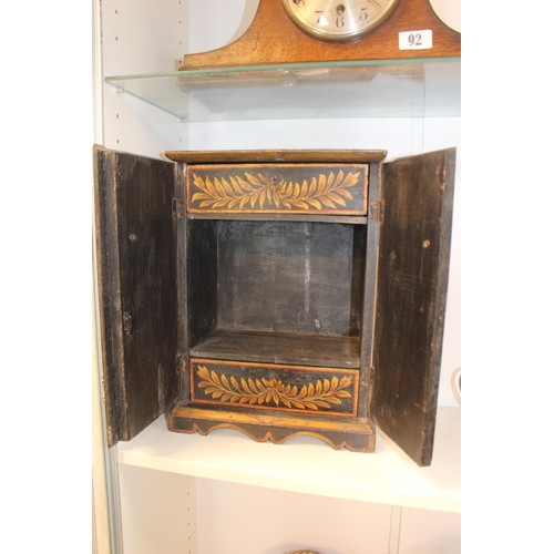 94 - Hand painted Folk ware table cabinet with drawers to interior. 39cm in Height