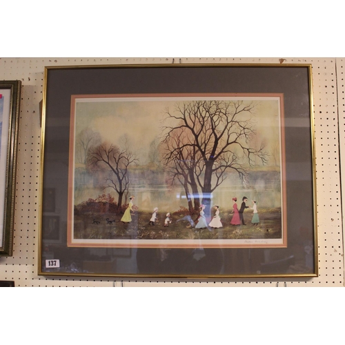 125 - Helen Bradley Framed Print of Edwardian Park scene signed in Pencil