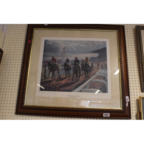 124 - Framed and mounted print 'Cheltenham Gold Cup' by David Dent signed din Pencil 258 of 850