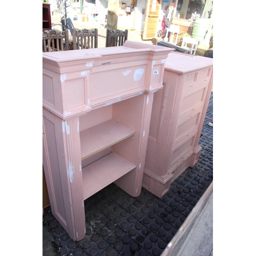 436 - Pink Painted Wooden 2 Part Unit with fluted applied supports