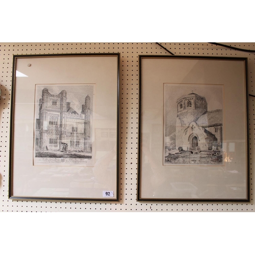 92 - 2 John Sell Cotman etchings of East Barsham House in Fakenham and West Dereham Church in Norfolk and... 