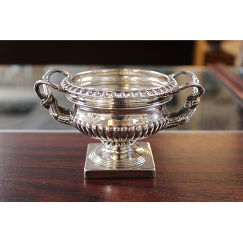 232 - George VI Silver Pedestal urn with twin sinuous handles and gadrooned decoration London 1946 255g to... 