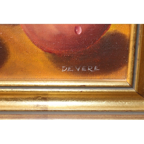 76 - Pair of framed Oil on canvas Fruit Still Life by De Vere. 18 x 14cm