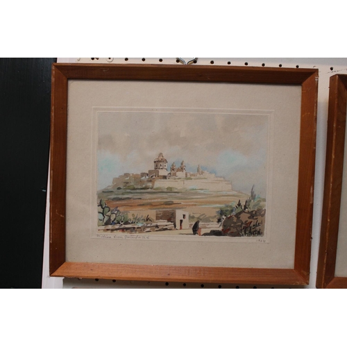 77 - Set of 3 Watercolours of Mdina dated 1964 singed and remarked