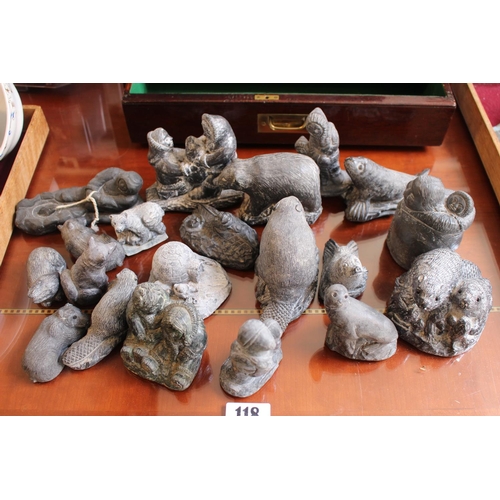 118 - Large Collection of Canadian The Wolf Sculptures inc Inuits, Beaver, Seals etc