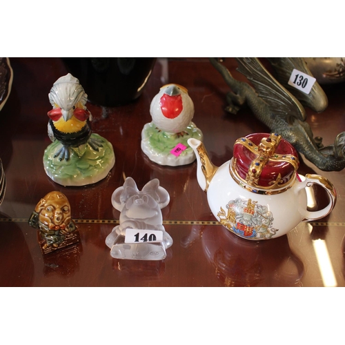 140 - Pair of Goebel Berdz figures, Wade Humpty Dumpty, Royal Stratford 1952 -2002 Teapot and a Disney gla... 