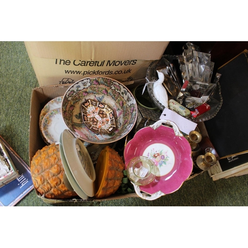 158 - Box of assorted Ceramics and bygones inc Britvic Ice Bucket, Commemorative Gavel, Bridgwood China fl... 