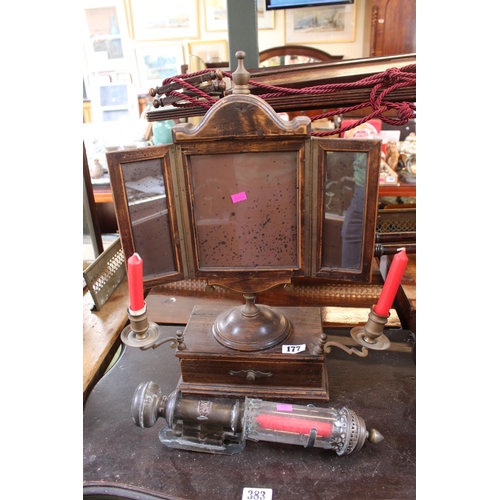 177 - Original GWR Carriage Candle lamp and a French table mirror with candlesticks