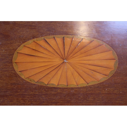 36 - Oval Edwardian Inlaid tea tray with brass handles. 69cm in Diameter