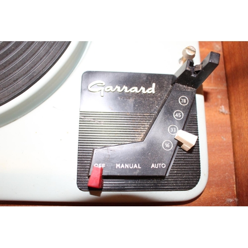 107 - Teak Cased Garrard Turntable and a Deco Speaker