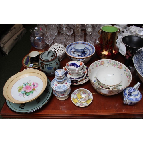 152 - Carltonware Gilt handled vase, Minton Haddon Hall Bowl and assorted ceramics