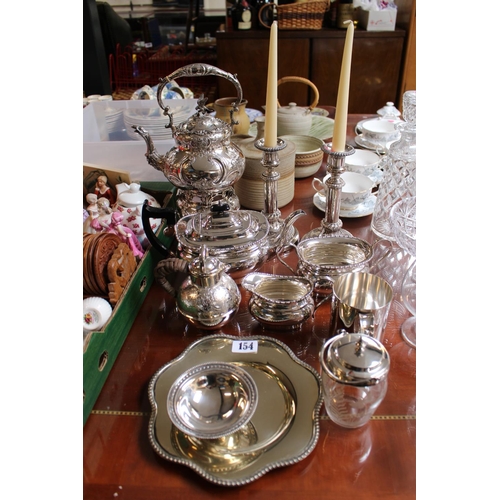 154 - Pair of Good quality Silver plated Candlesticks, SIlver plated Kettle on stand and assorted Silver p... 