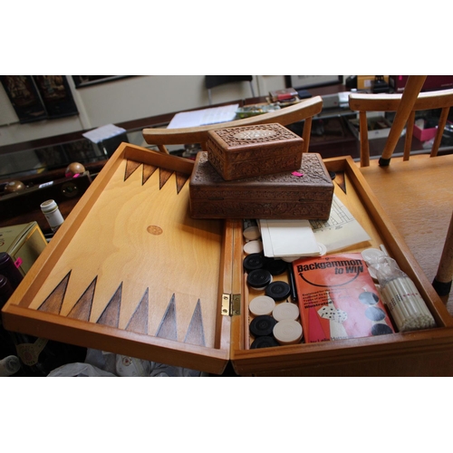 187 - Backgammon case and 2 Carved Indonesian boxes