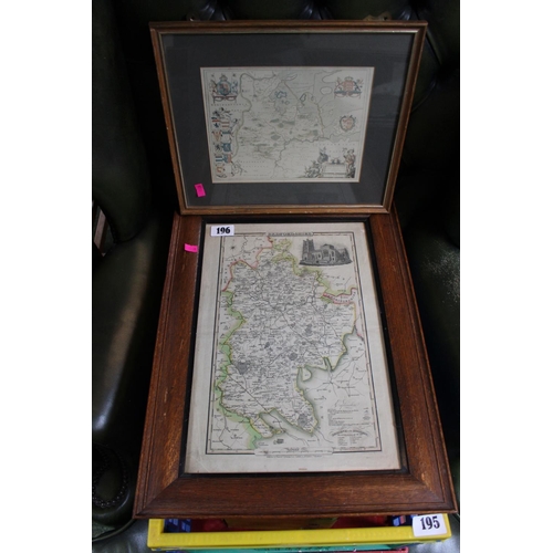 196 - Oak framed Bedfordshire Map and a Huntingdon Reproduction Map