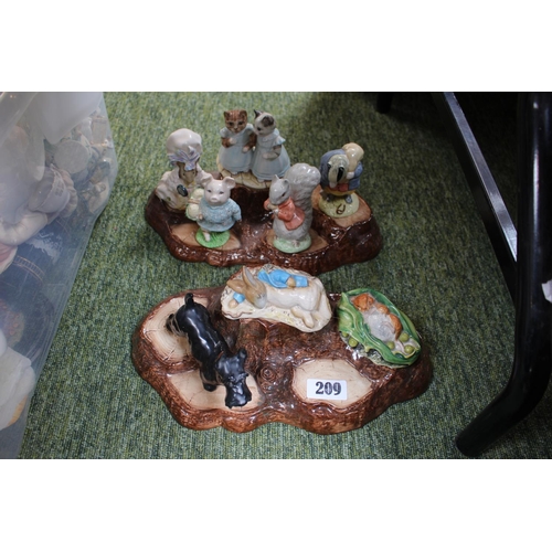 209 - Colelction of Royal Albert Beatrix potter figures, 2 Beswick stands and a Beswick Terrier