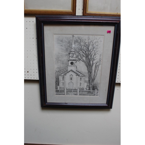 220 - Collection of assorted Antique Prints and a Print of Falmouth Church Cape Cod