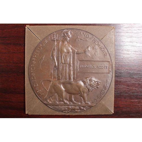 230 - WW1 Bronze Death Penny for Fredrick Scott with envelope