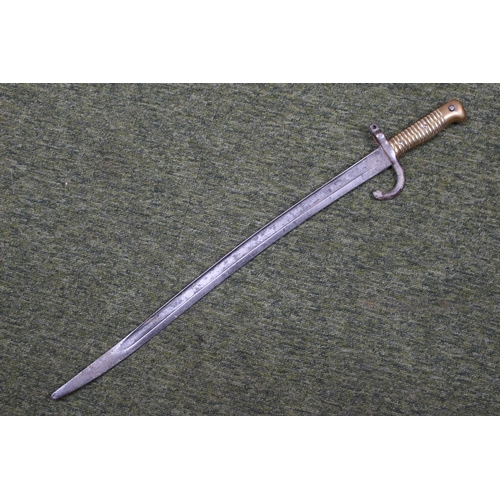 237 - 19thC French Curved Bayonet with brass handle