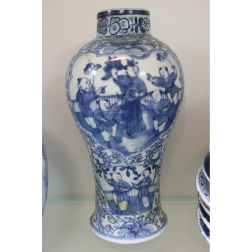 60 - Collection of 18thC and later Chinese Blue and White inc. Sleeve Vase, Plates, Ginger Jar etc