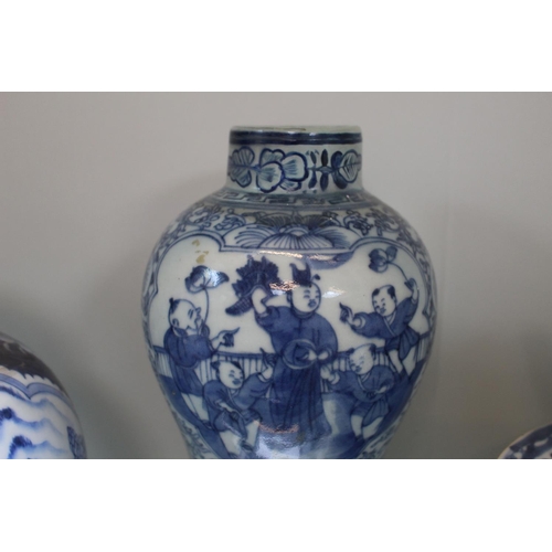 60 - Collection of 18thC and later Chinese Blue and White inc. Sleeve Vase, Plates, Ginger Jar etc